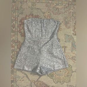 Silver Sequin Strapless Romper